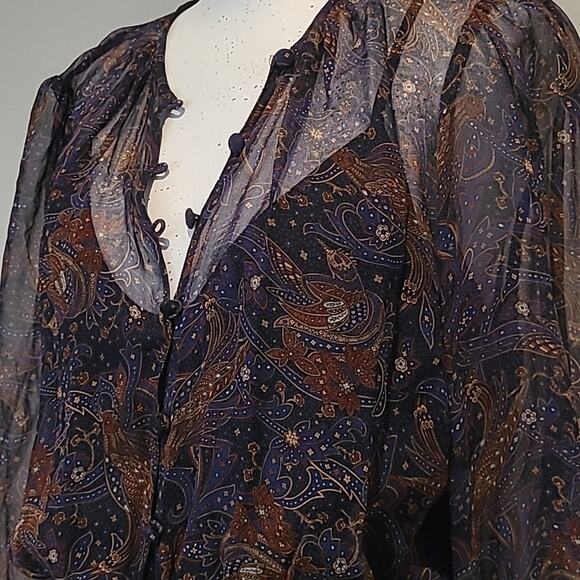 Veronica Beard "Kerri" Vintage-Inspired Print Silk Dress, Ruched Skirt, Size 6 - Picture 3 of 10